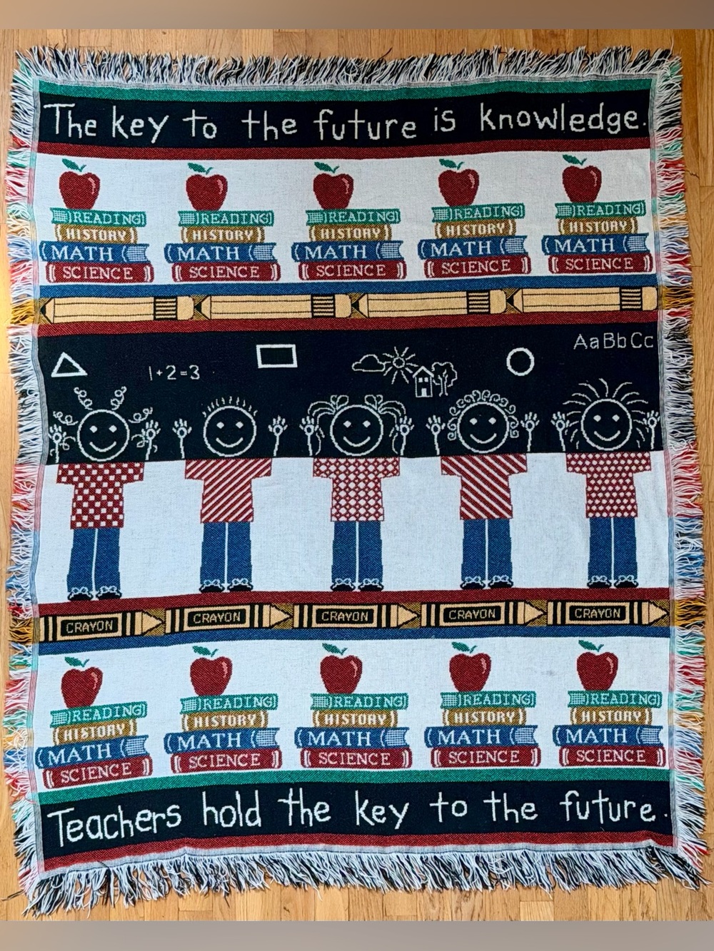Teacher School Woven Tapestry Throw Blanket Fringe 46x60 Classroom Decor